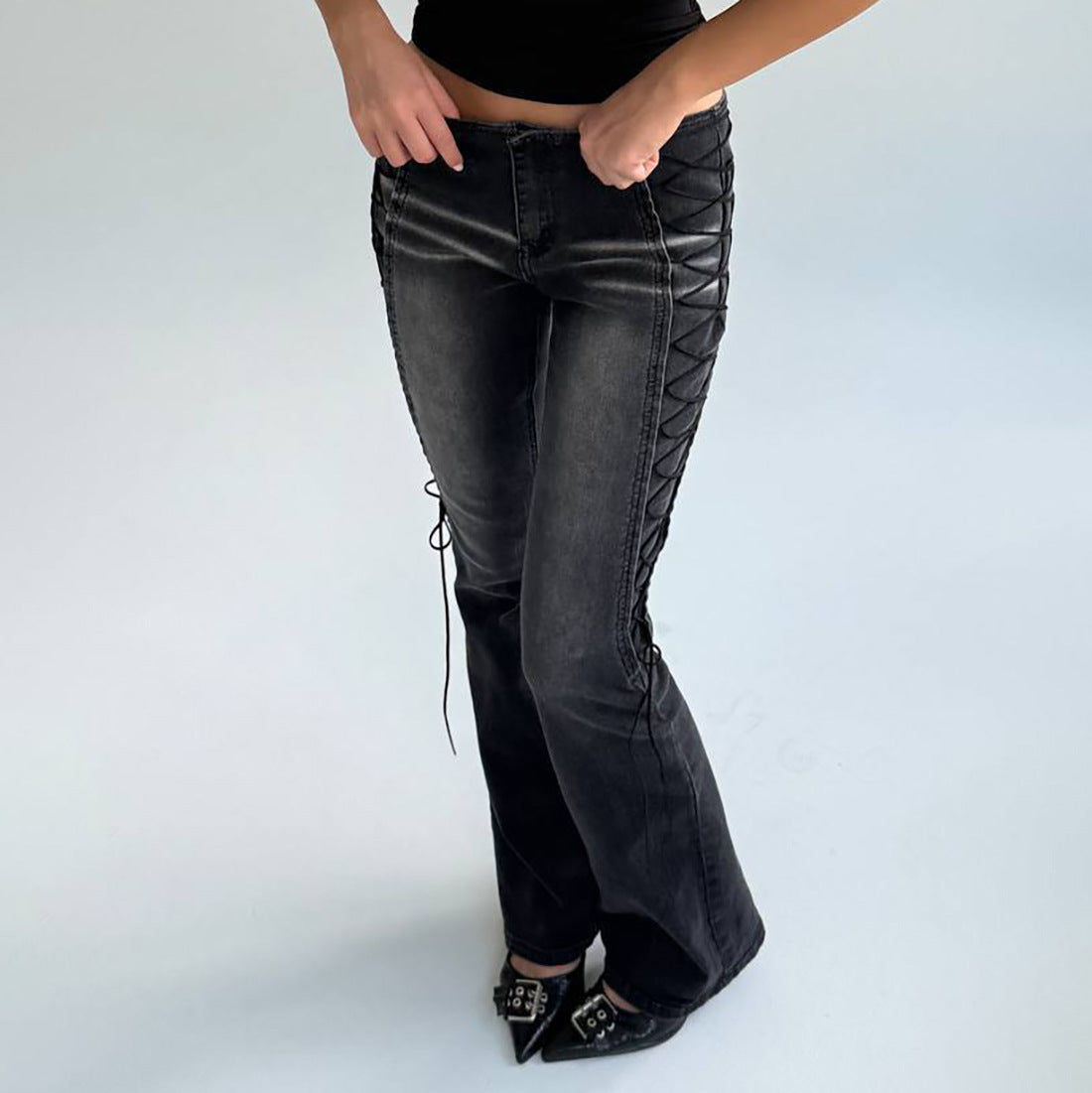 Damen Flared Jeans mit innovativem Schnür-Design Stalluxe