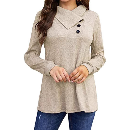 Damen Lässiges Oberteil mit asymmetrischem Kragen und Knopfdetail Stalluxe