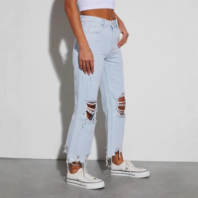 Damen Distressed Jeans mit weitem Bein und fransigem Saum Stalluxe