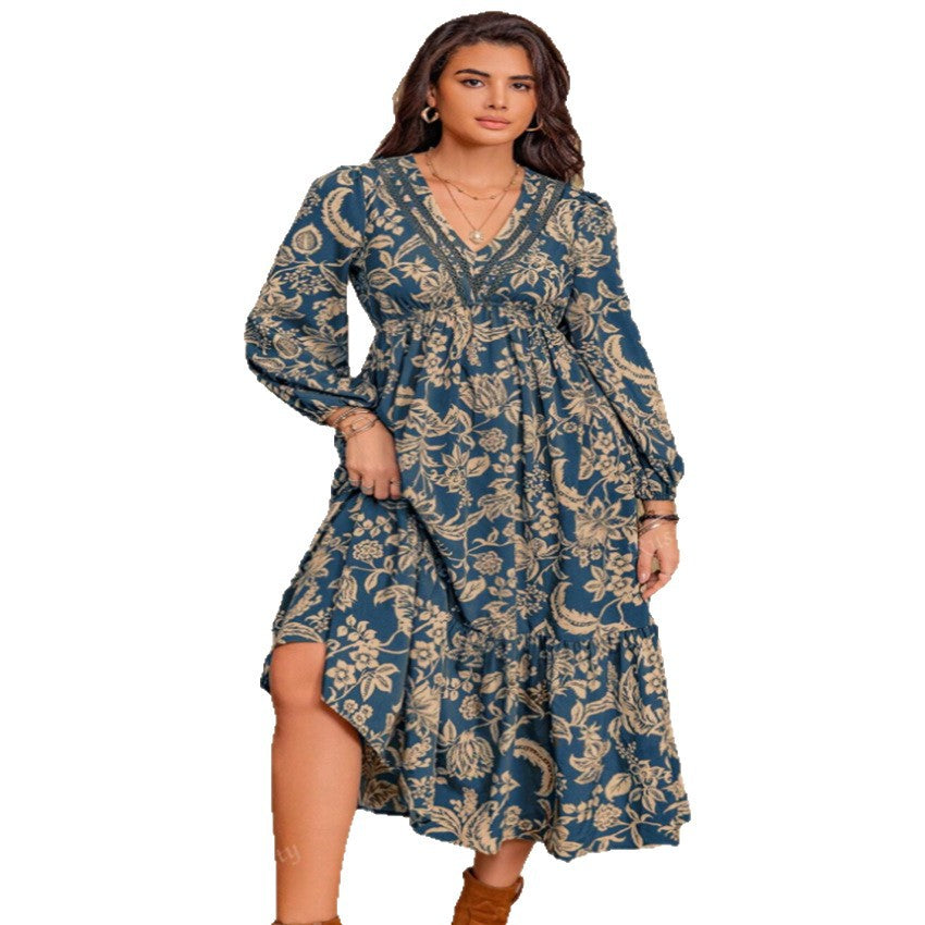 Damen Maxikleid mit tiefem V-Ausschnitt und weitem Rock Stalluxe