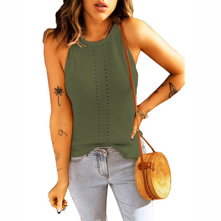 Damen ärmelloses Stricktop mit feinem Rippmuster und dekorativer Knopfdetail Stalluxe