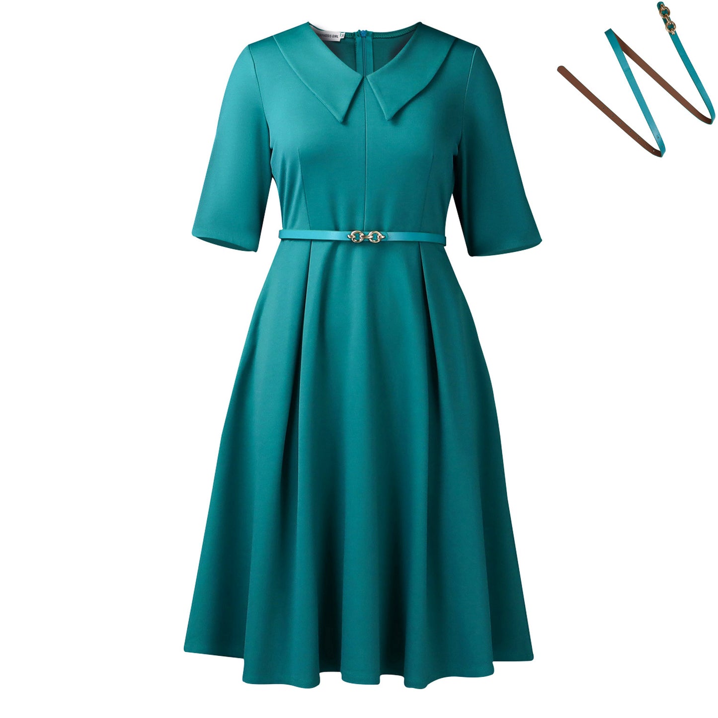 Damen Elegantes Skaterkleid mit Kragen und Taillengürtel Stalluxe