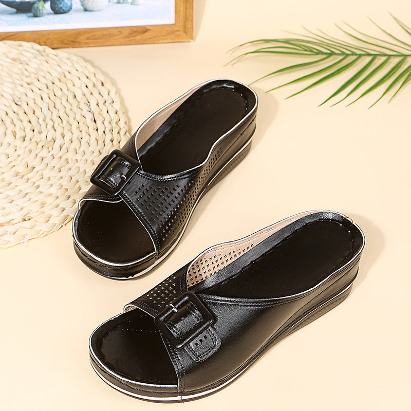 Damen Bequeme Wedge-Sandalen mit modischer Schnalle Stalluxe