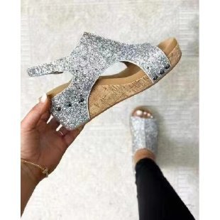 Damen Glitzernde Zehensandaletten mit Korksohle und rutschfester Außensohle Stalluxe