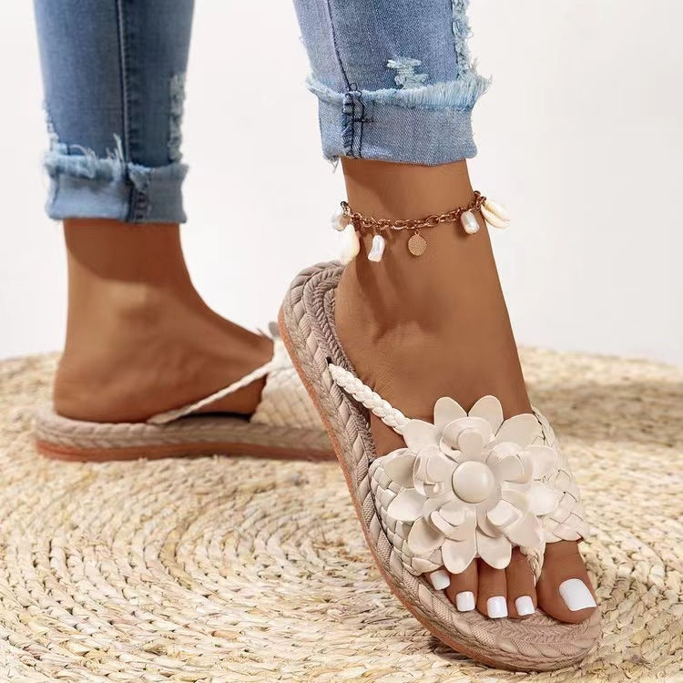 Damen Sandaletten mit floraler Verzierung und Naturfasersohle Stalluxe