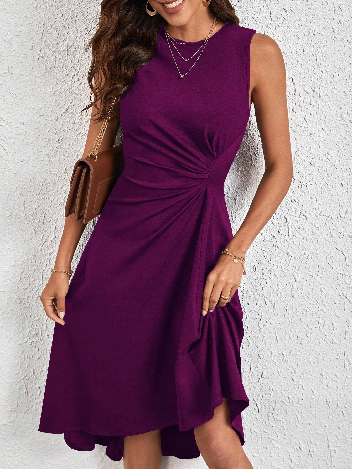 Damen Knielanges Wickelkleid mit asymmetrischem Saum und Raffung Stalluxe