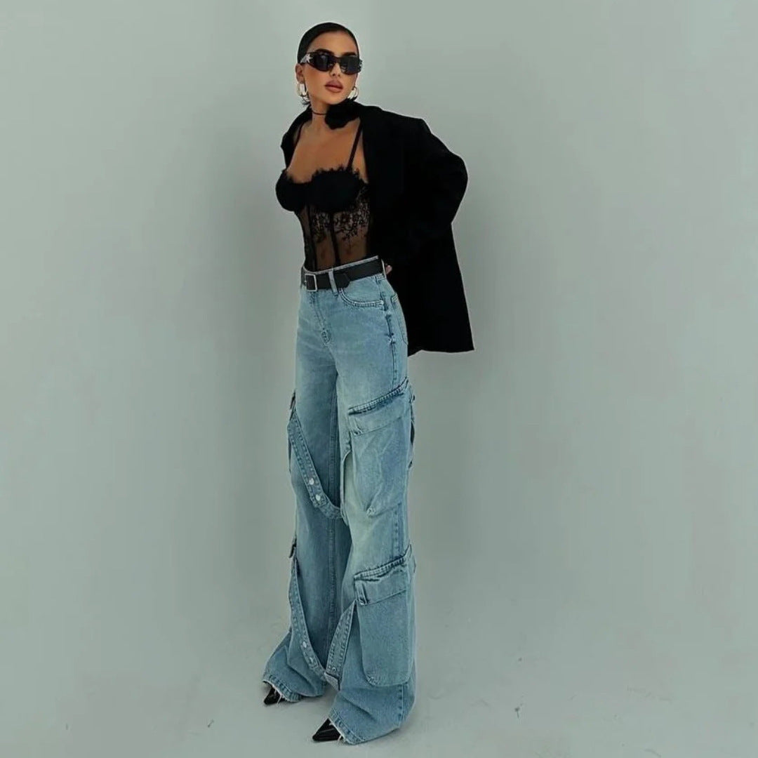 Damen Cargo-Jeans mit einzigartigen Applikationen und auffälligem Design Stalluxe