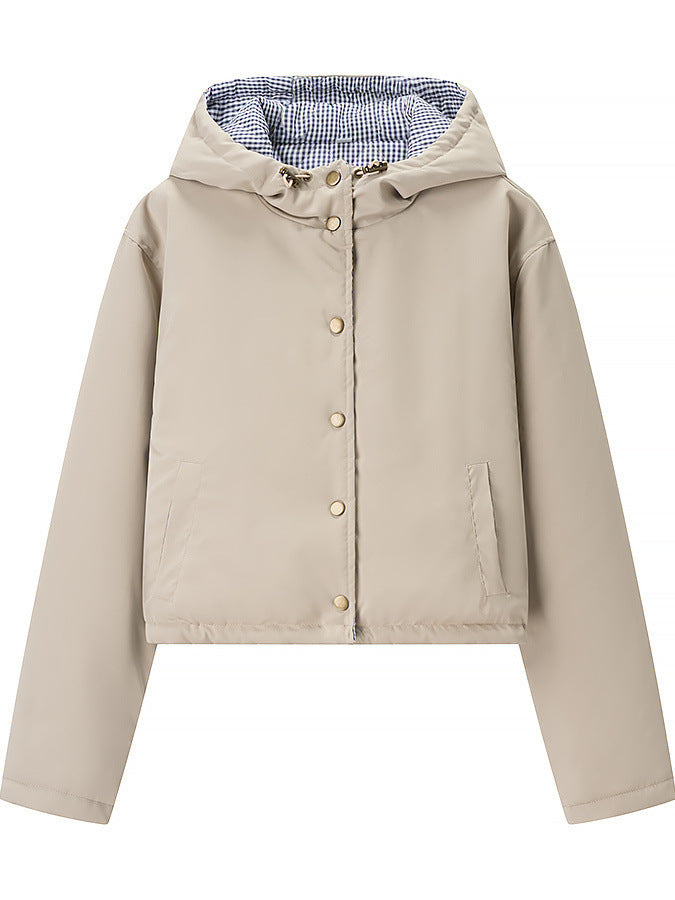 Damen stylische Übergangsjacke mit Kapuze und Druckknopfverschluss Stalluxe