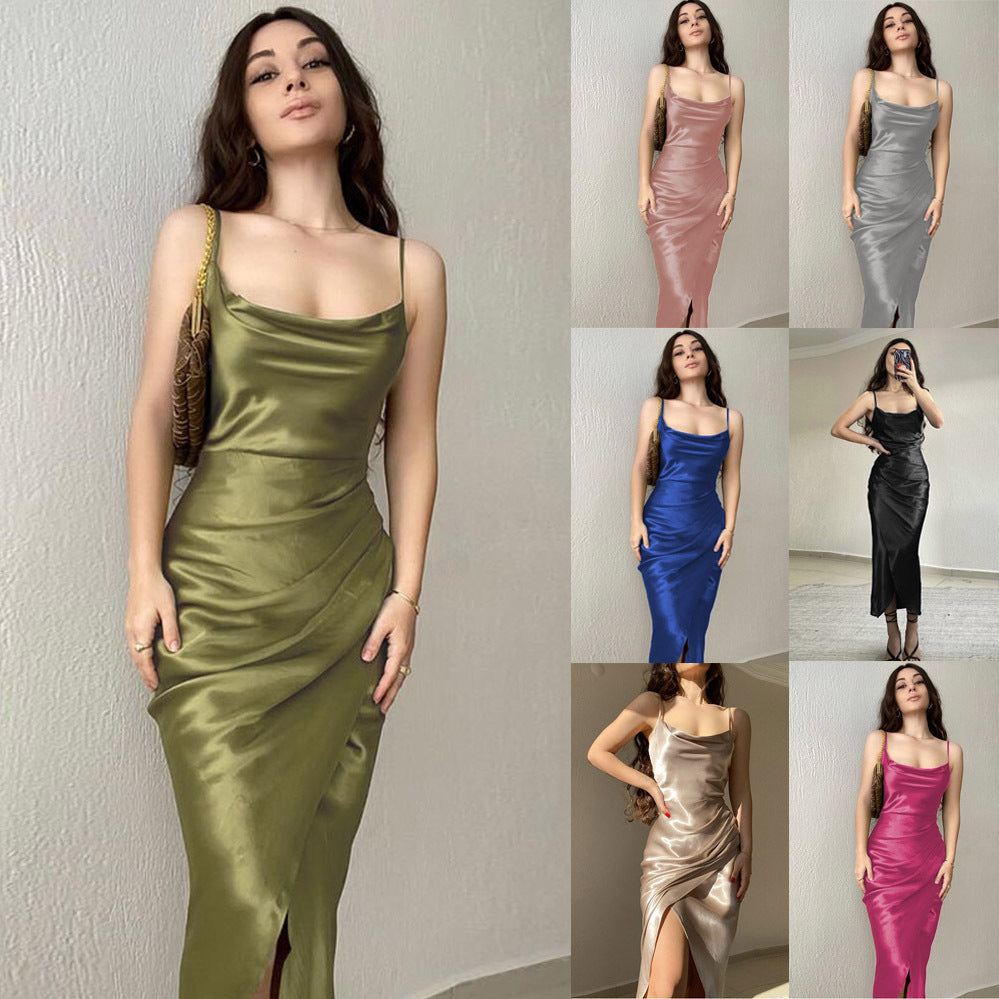 Damen Elegantes Maxikleid mit raffiniertem Wickelschnitt und schmalen Spaghettiträgern Stalluxe