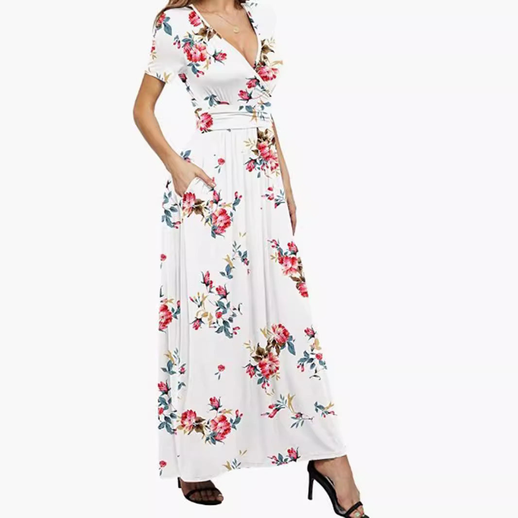 Damen Maxikleid mit tiefem V-Ausschnitt und floralem Design Stalluxe