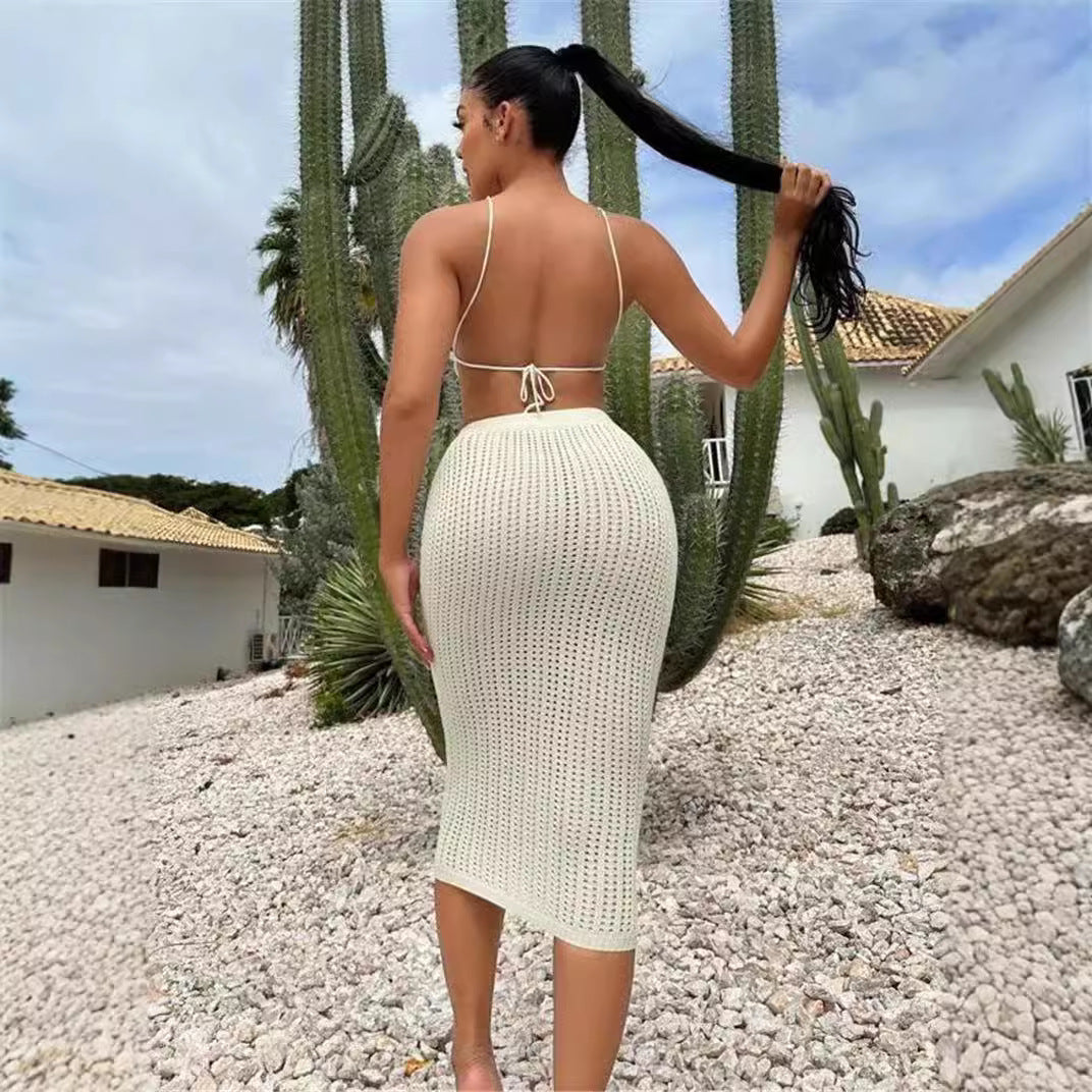 Damen Stricktop mit tiefem Ausschnitt und elastischem Midirock Stalluxe