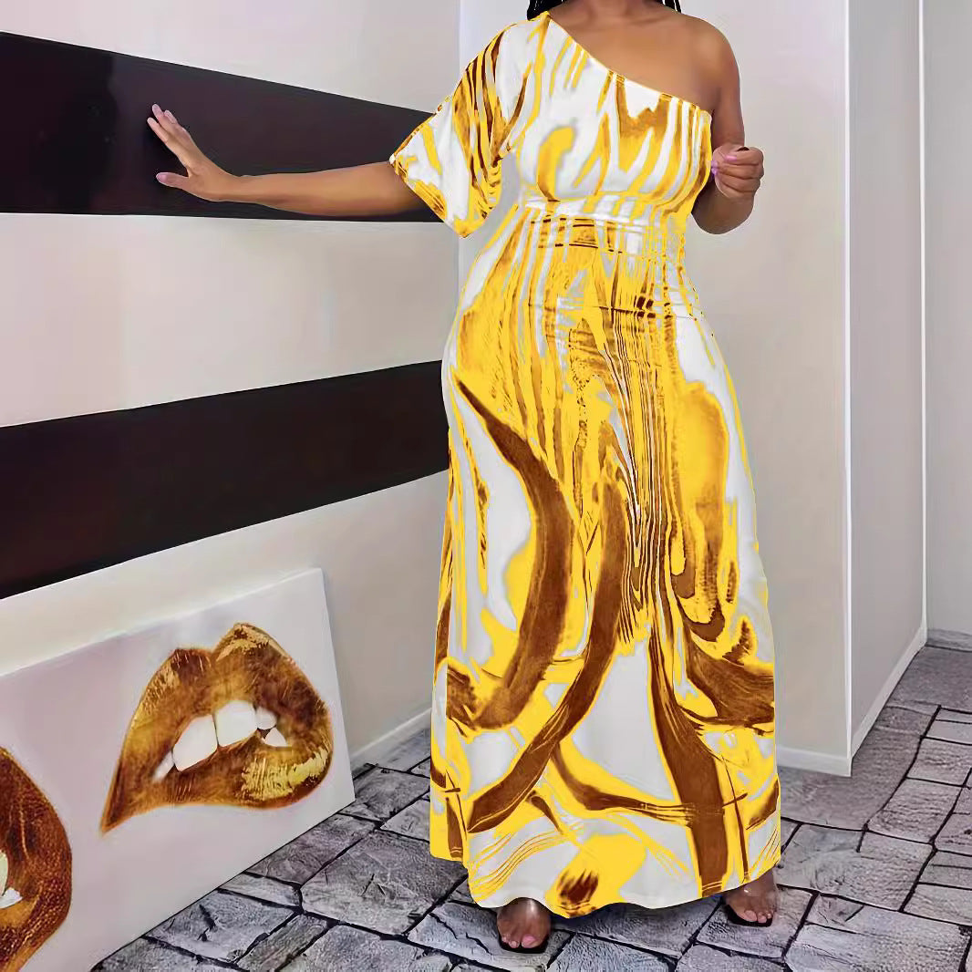 Damen Maxikleid mit asymmetrischem Schnitt und elegantem Muster Stalluxe