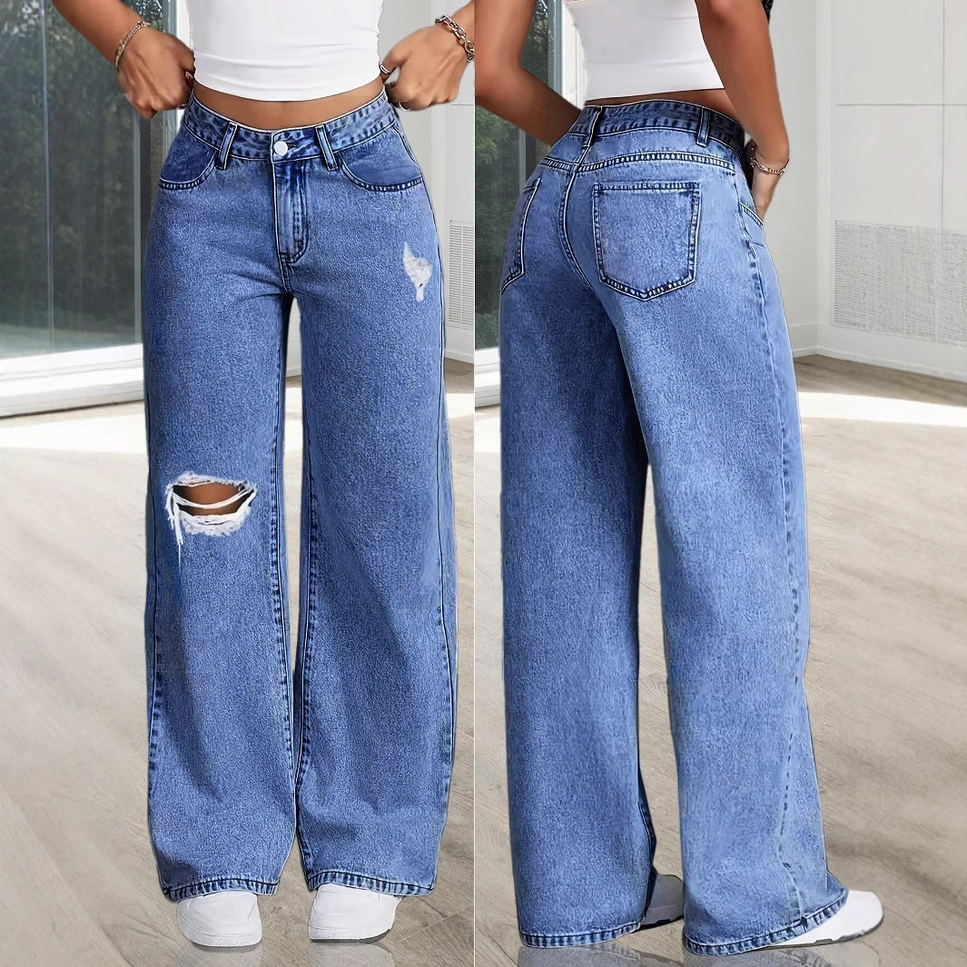 Damen Weit geschnittene Ripped Jeans mit hohem Bund und authentischem Vintage-Look Stalluxe
