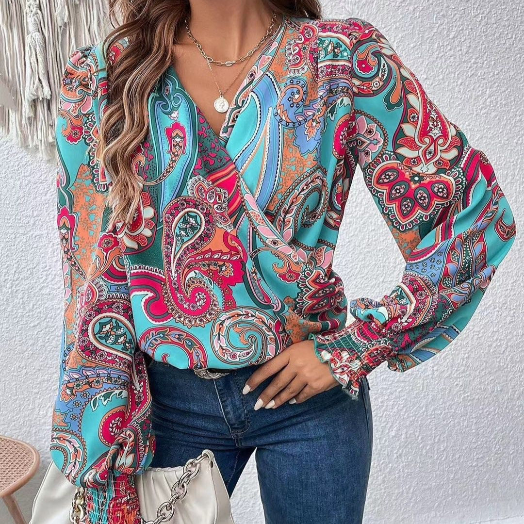 Damen Wickelbluse mit farbenfrohem Paisleymuster Stalluxe