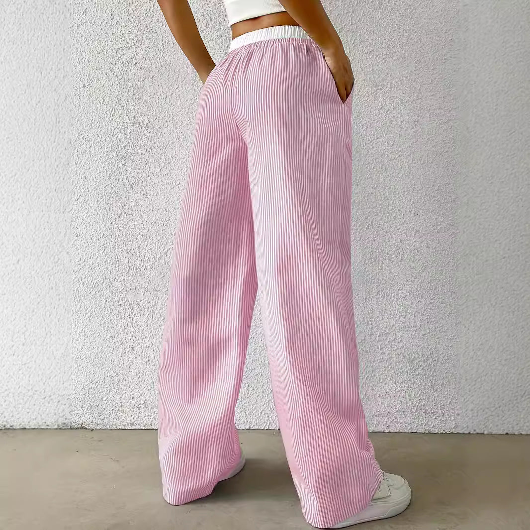 Damen Leichte, gestreifte Freizeithose mit elastischem Bund und Kordelzug Stalluxe
