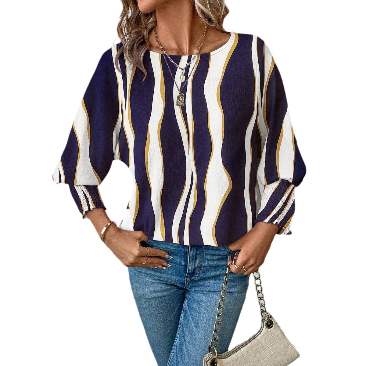 Damen Elegante blusige Oberteil mit Wellenmuster Stalluxe