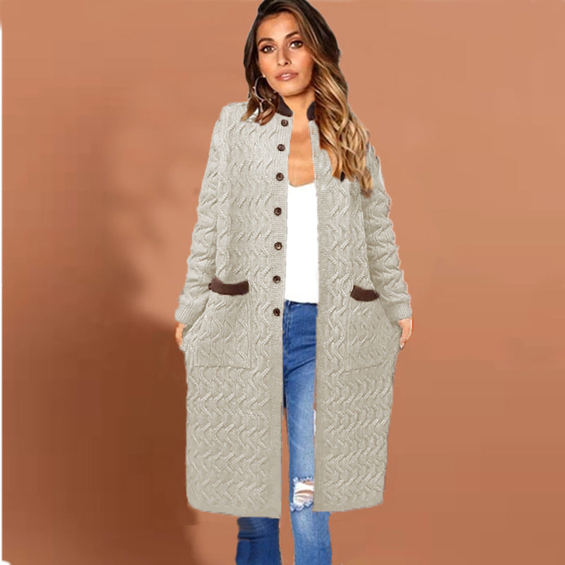 Damen Strickmantel mit großem Zopfdesign und praktischen Taschen Stalluxe