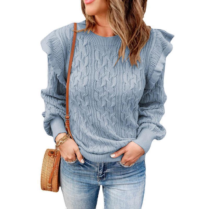 Damen Oversized Strickpullover mit Rüsche Stalluxe