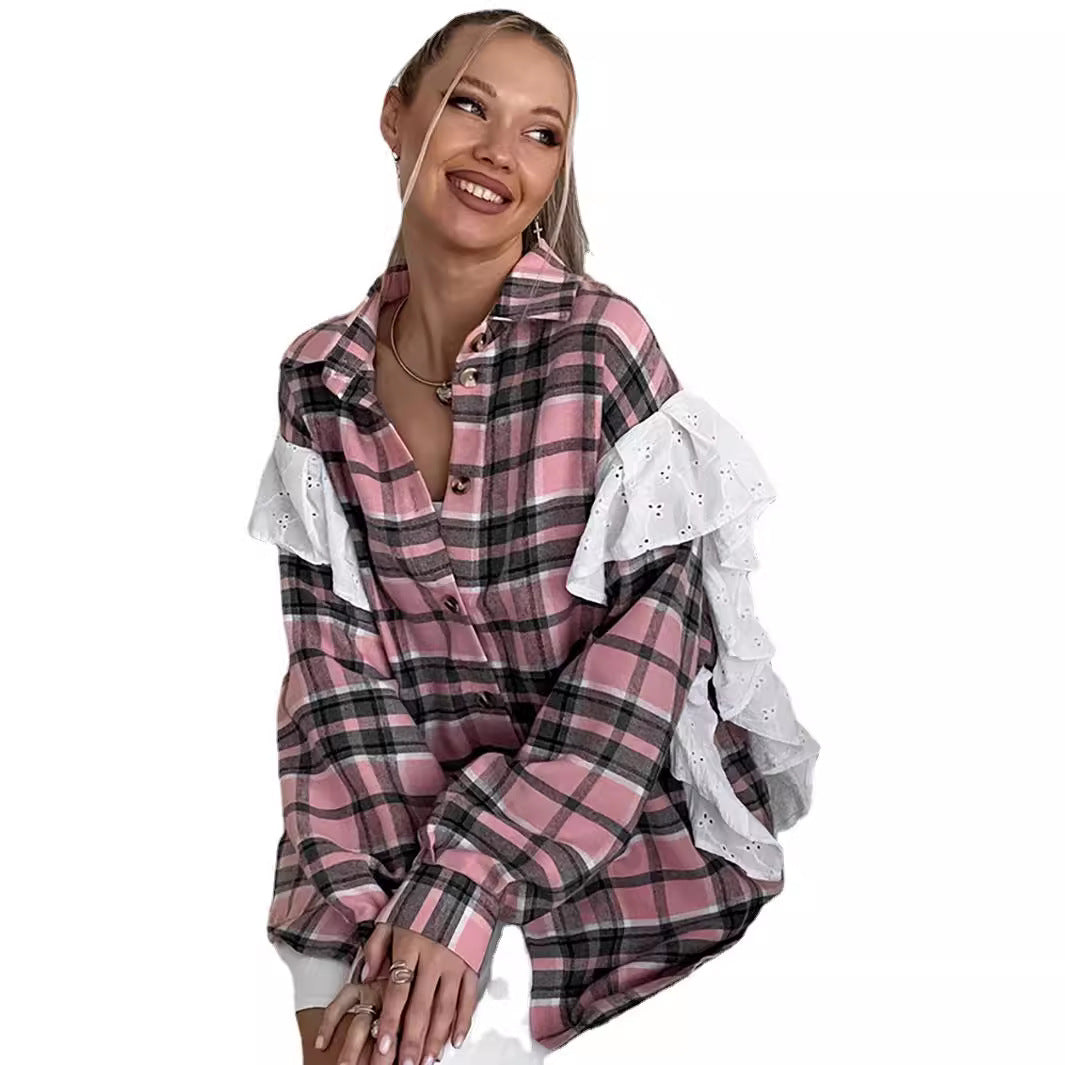 Damen Hemdbluse mit Rüschen und Karomuster Stalluxe