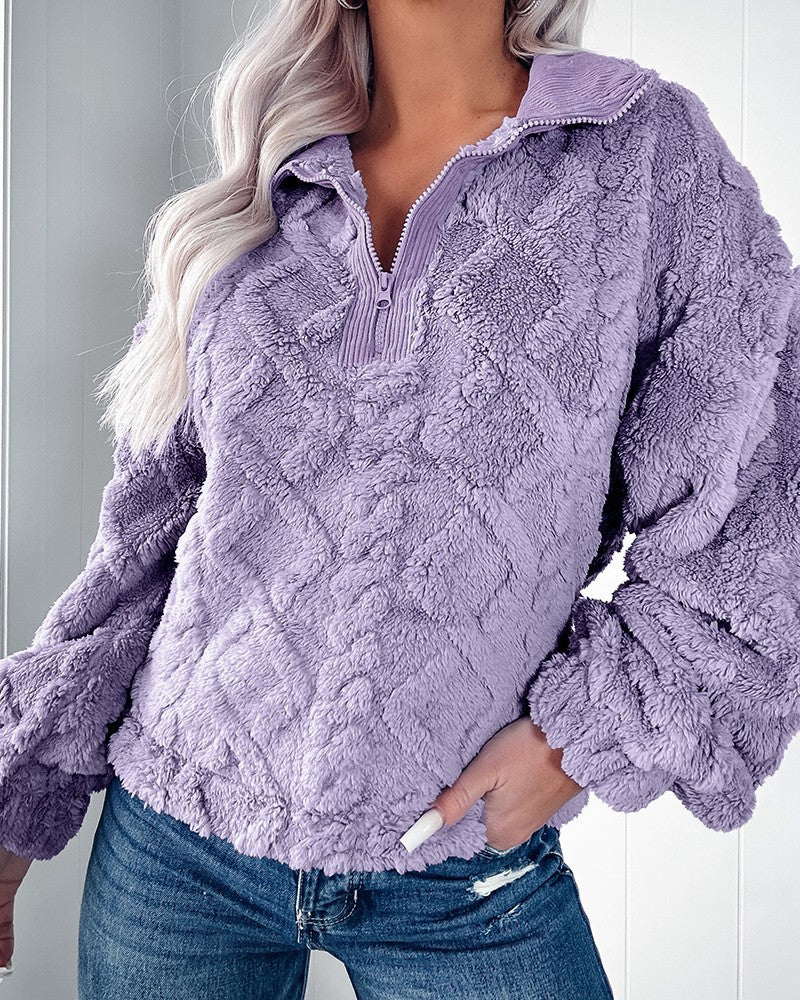 Damen Flauschiger Zip-Pullover mit strukturiertem Design Stalluxe