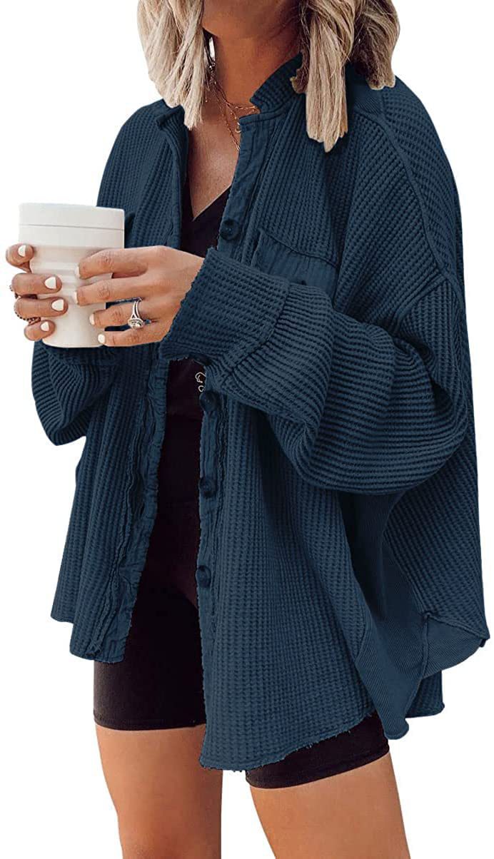 Damen Lässige Waffle-Strickjacke mit praktischen Taschen und Knopfdetails Stalluxe