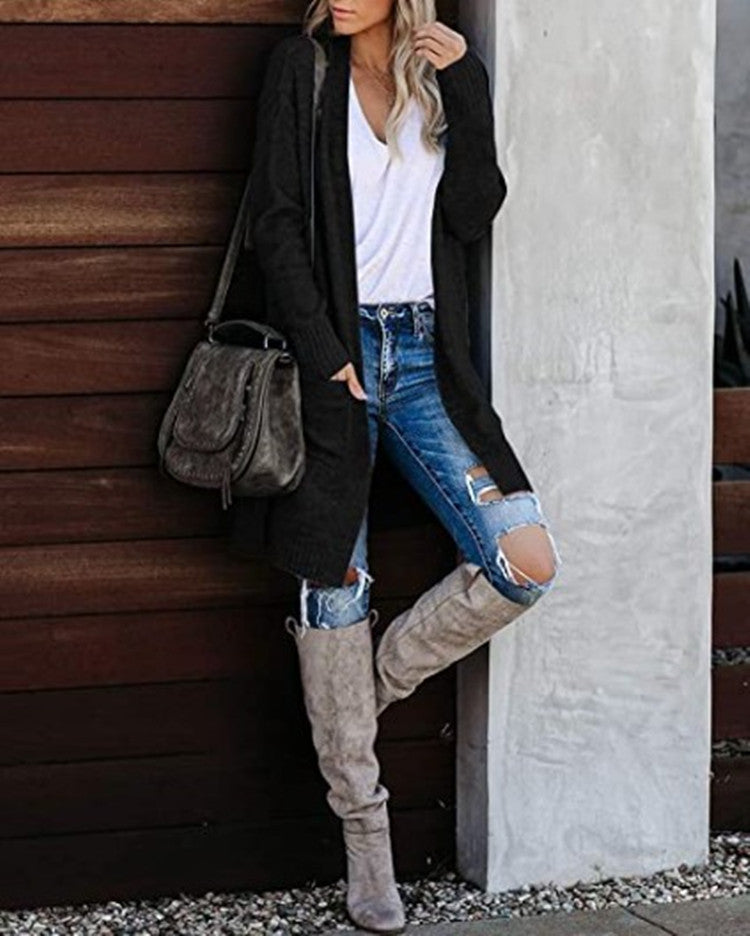Damen Lange Strickjacke mit offenem Schnitt und lässigem Design Stalluxe