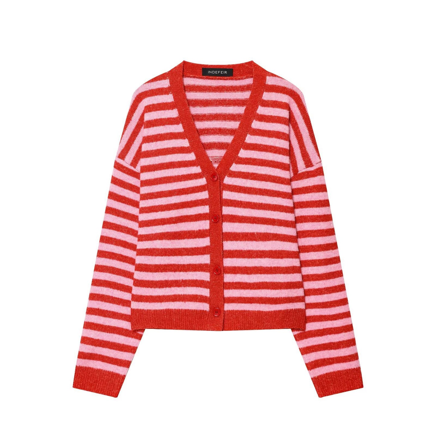 Damen modische gestreifte Strickjacke mit V-Ausschnitt und Knopfleiste Stalluxe