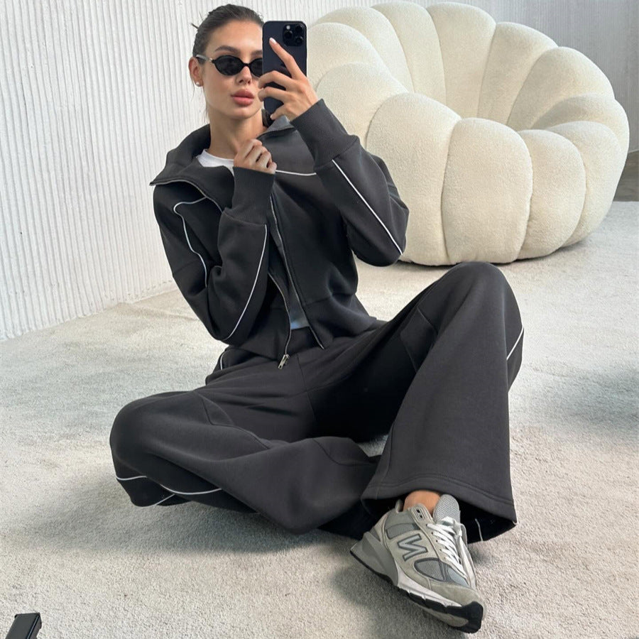 Damen sportliches Freizeitanzug-Set mit stylischem Schnitt und Kontrastnähten Stalluxe