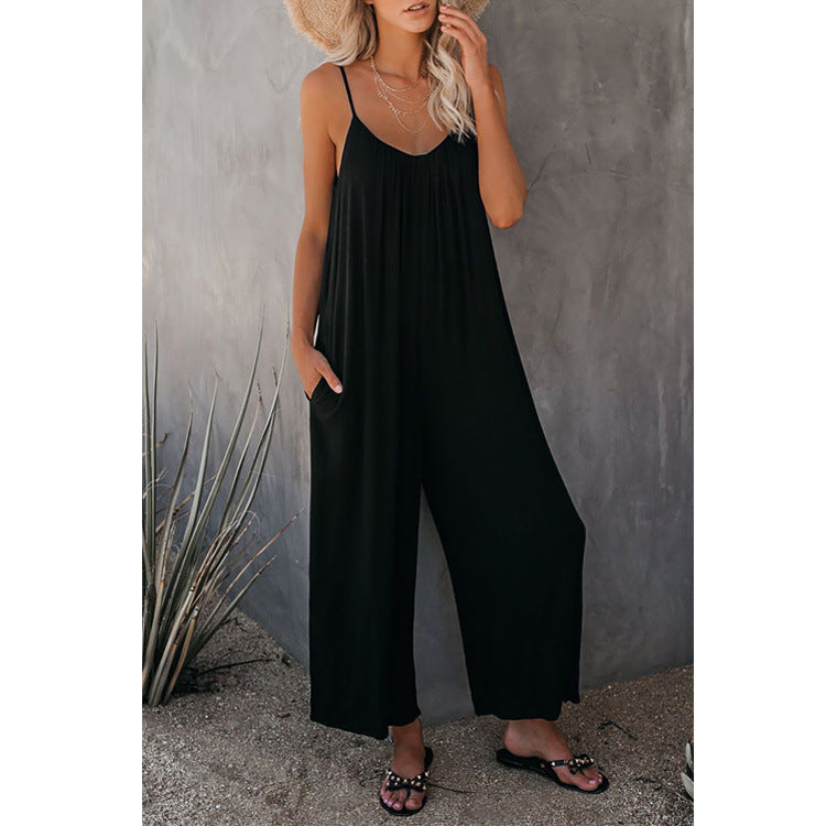 Damen Lässiger Sommer-Jumpsuit mit tiefem Ausschnitt und praktischen Taschen Stalluxe