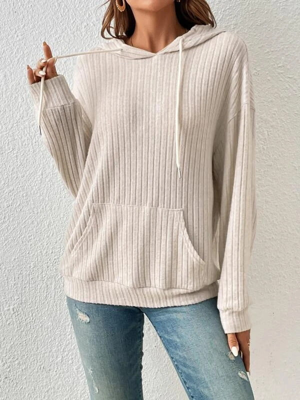 Damen lässiger Kapuzenpullover mit Rippenstruktur und Kängurutasche Stalluxe
