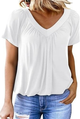 Women's Pleated V-Neck Casual Top Stalluxe
