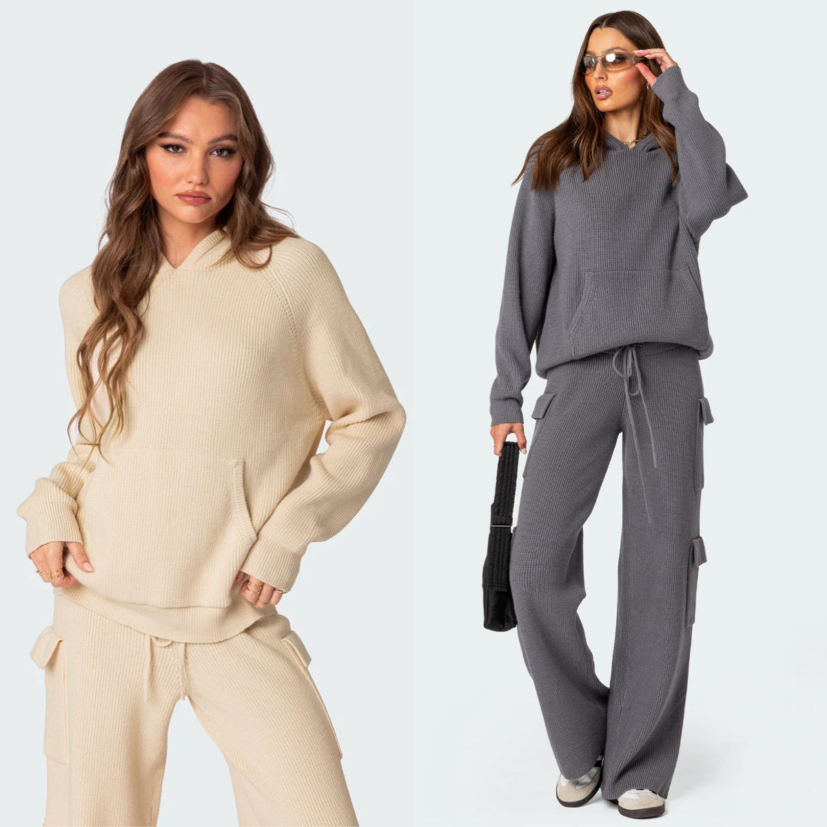 Damen lässiger Hoodie im Rippdesign mit praktischer Kängurutasche Stalluxe