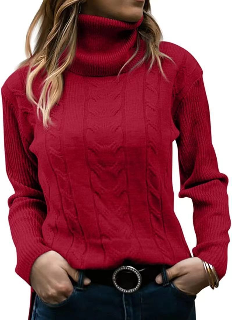 Damen Strickpullover mit hohem Kragen und strukturiertem Zopfmuster Stalluxe