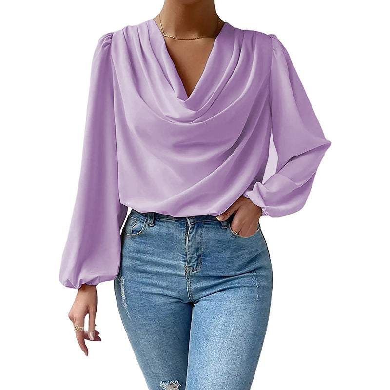 Women's Draped Cowl Neck Blouse Stalluxe