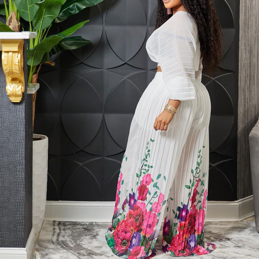 Damen Plissee Jumpsuit mit floralem Print und weitem Bein Stalluxe