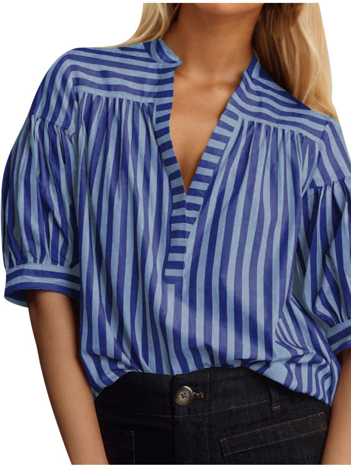 Damen Hemdblusenshirt mit Puffärmeln und gestreiftem Muster Stalluxe