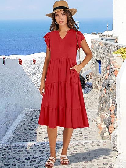Damen Freizeitkleid mit Rüschendetails und Taschen Stalluxe