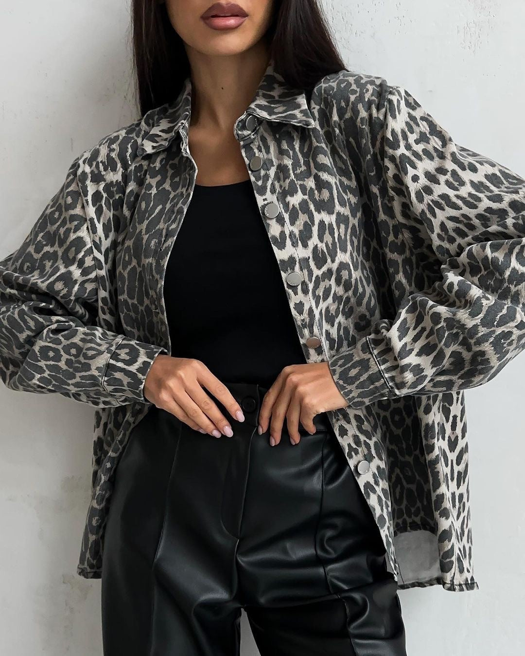 Damen modische Leo-Print Hemdjacke Stalluxe