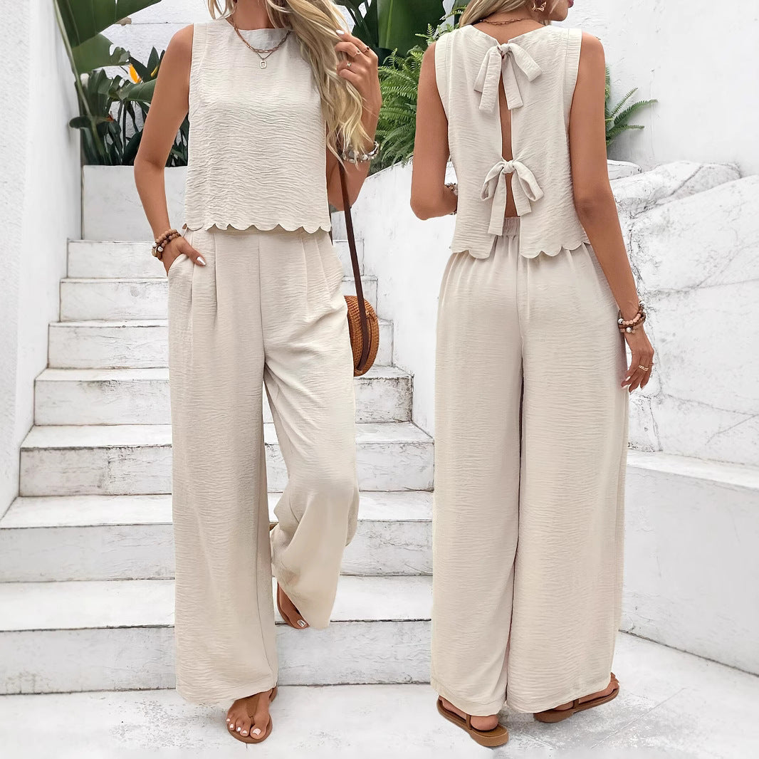 Damen Luftiges Zweiteiliges Outfit mit wellenförmigem Saum Stalluxe