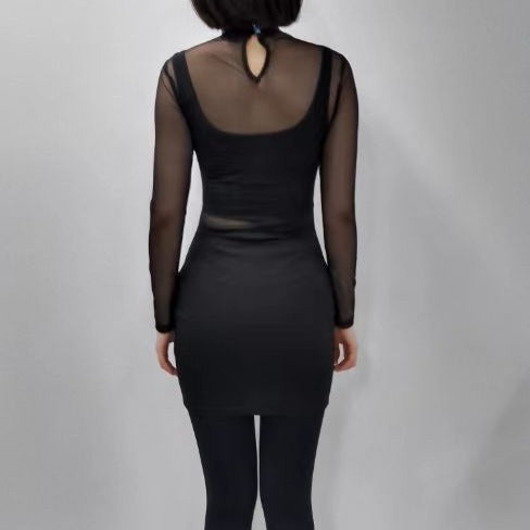 Damen Elegantes Kleid mit transparenten Ärmeln und Strassakzenten Stalluxe