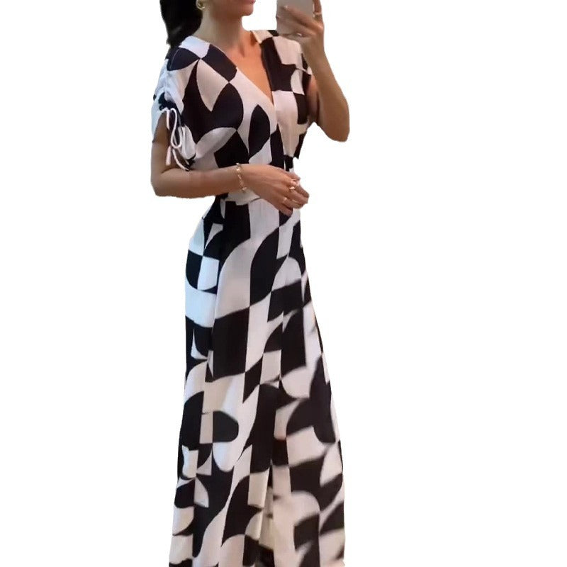 Damen Langes Maxikleid mit grafischem Muster und Raffung Stalluxe