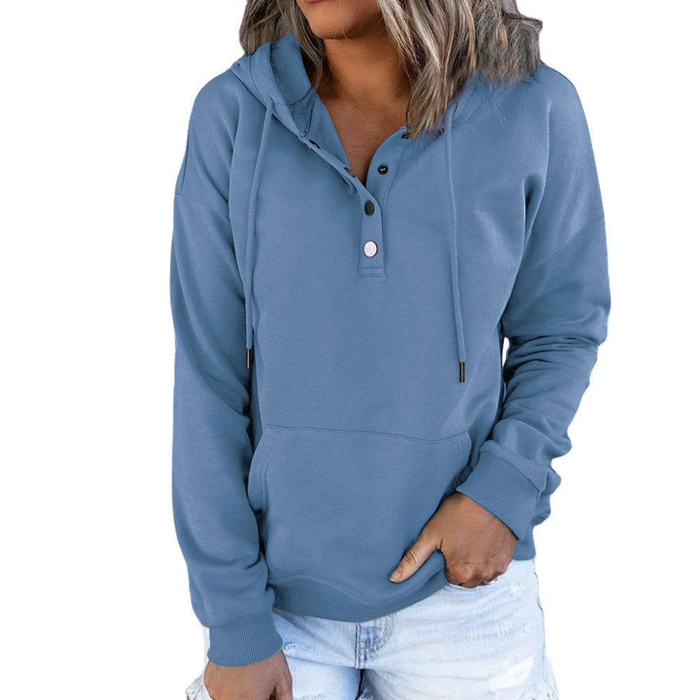 Damen lässiger Hoodie mit Knopfleiste und Kängurutasche Stalluxe