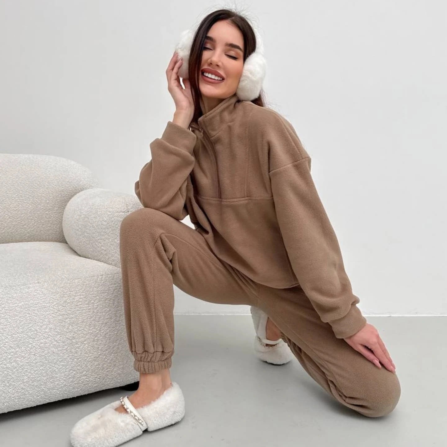 Damen Fleece Freizeitanzug mit Reißverschluss und elastischem Bund Stalluxe
