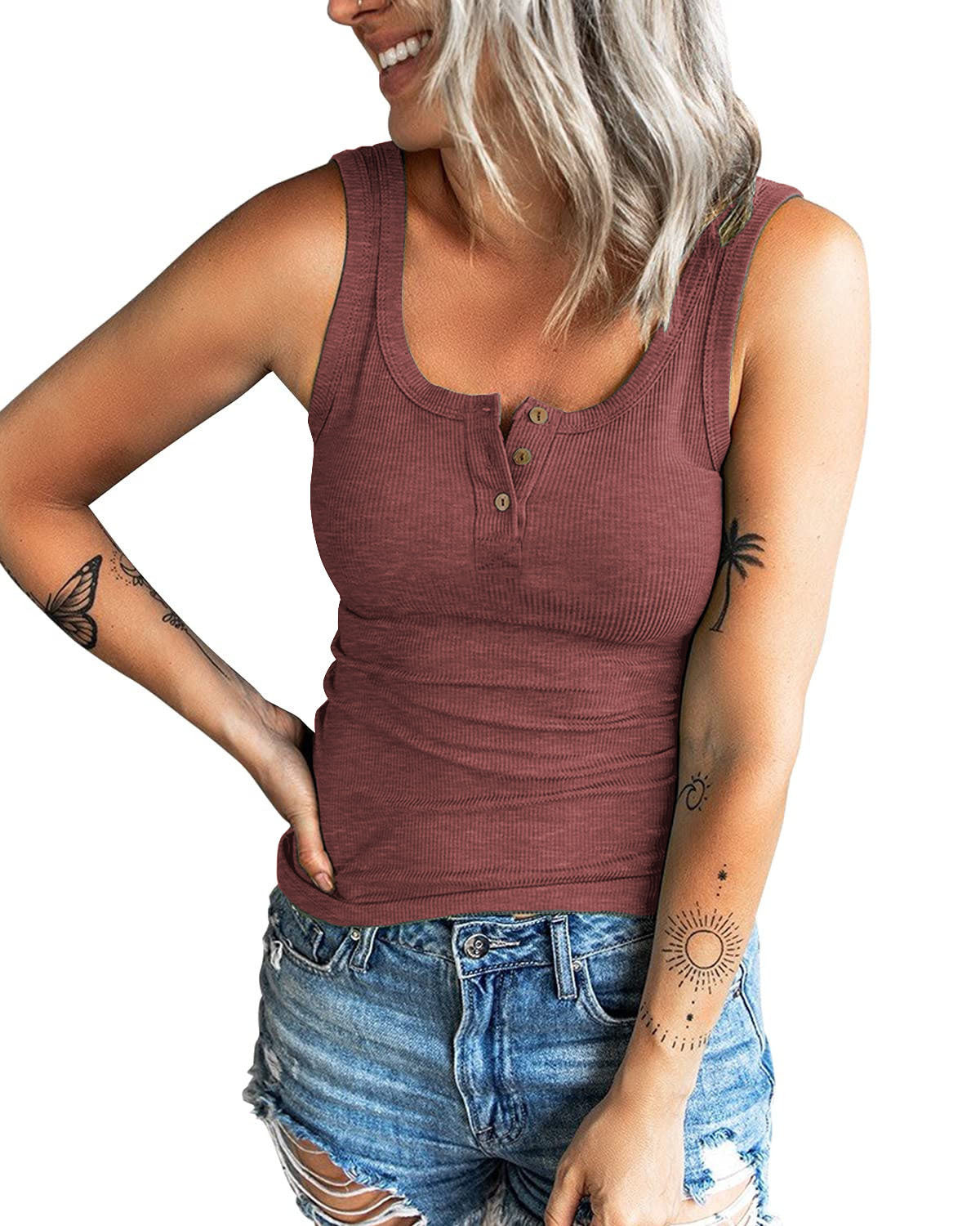 Damen Rippstrick Knopf-Oben Tank Top Stalluxe