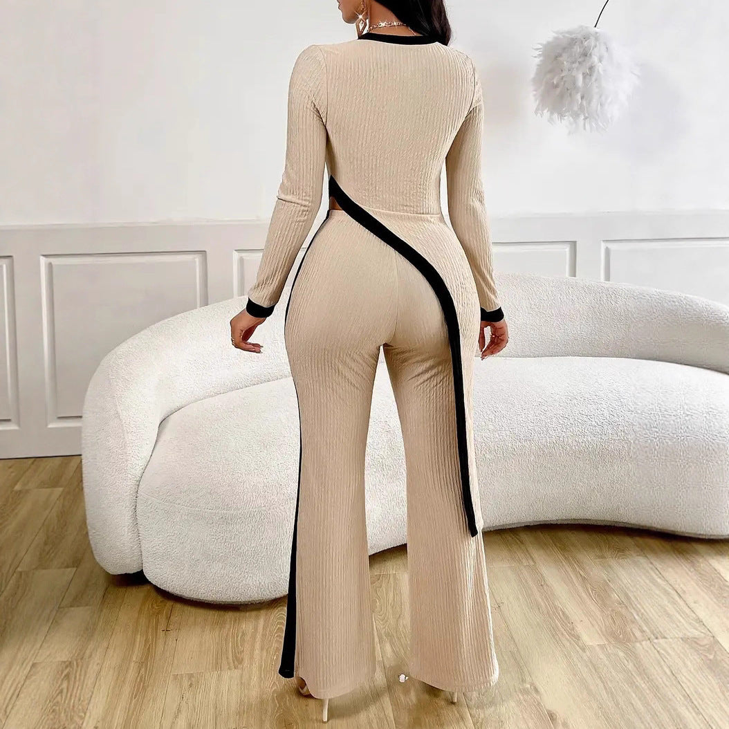 Damen lässiger Jumpsuit mit strukturiertem Stoff und kontrastierenden Details Stalluxe