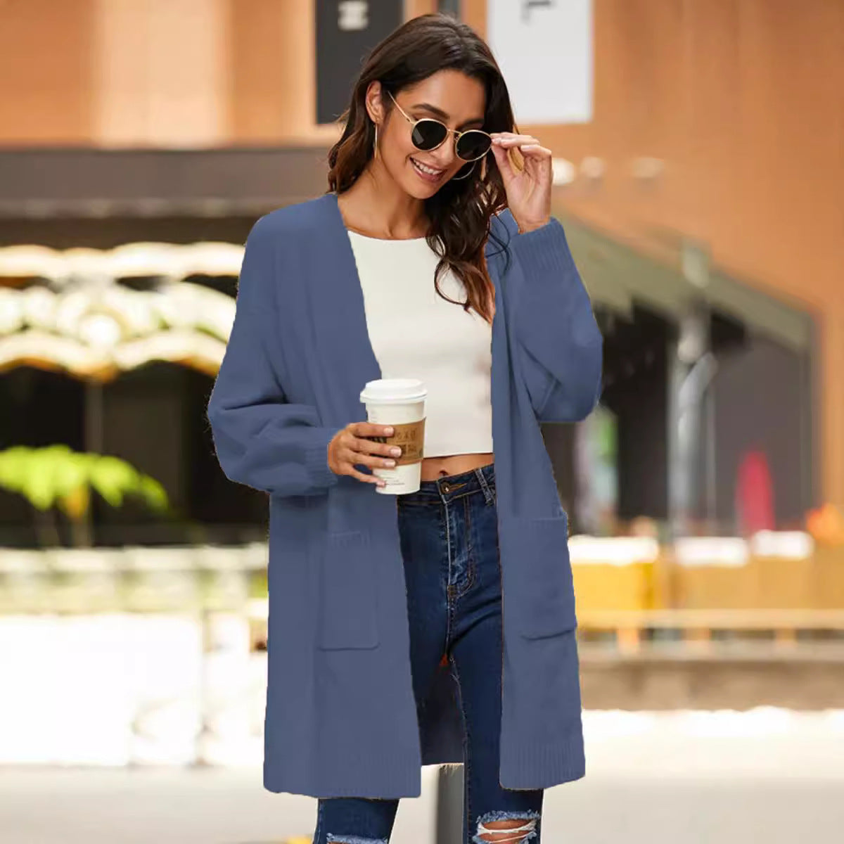 Damen Langer Strickcardigan mit weichem Griff und praktischen Taschen Stalluxe