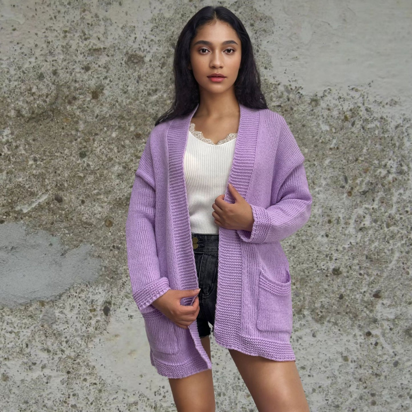 Damen strickjacke im lässigen Oversized-Stil Stalluxe Lila