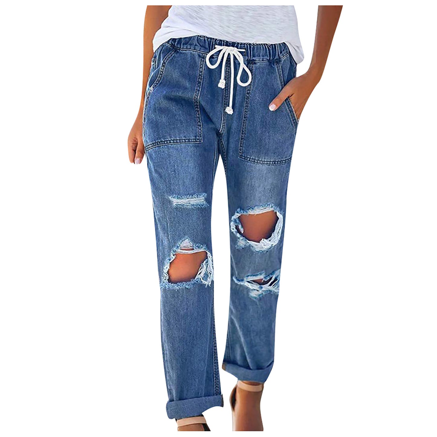Damen Relaxed Fit Jeans mit modernen Rissen Stalluxe