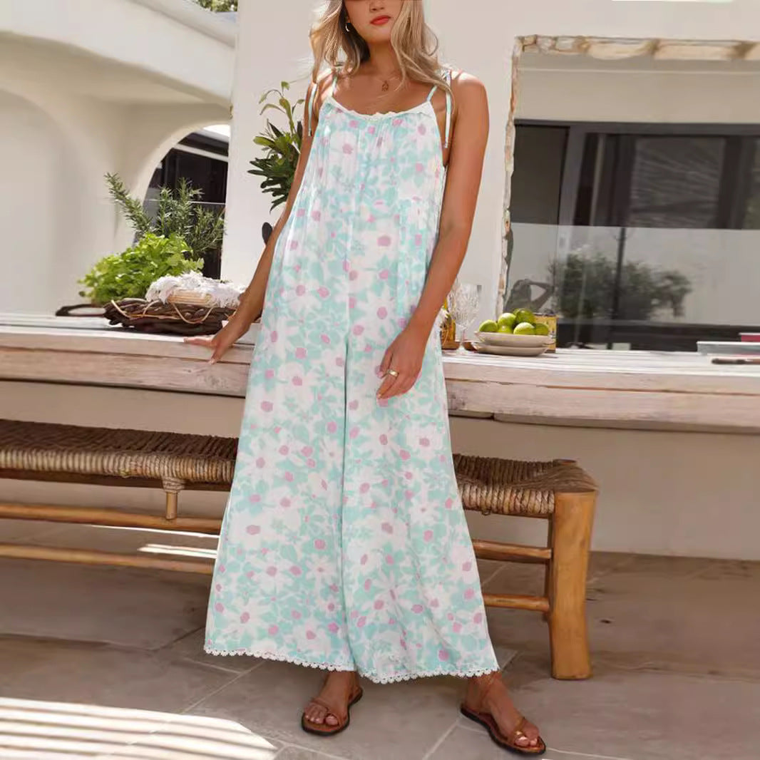 Damen luftiges Sommer-Jumpsuit mit Blumendruck und verstellbaren Trägern Stalluxe