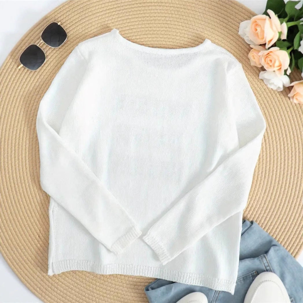 Damen lässiger Strickpullover mit aufgesticktem Schriftzug Stalluxe